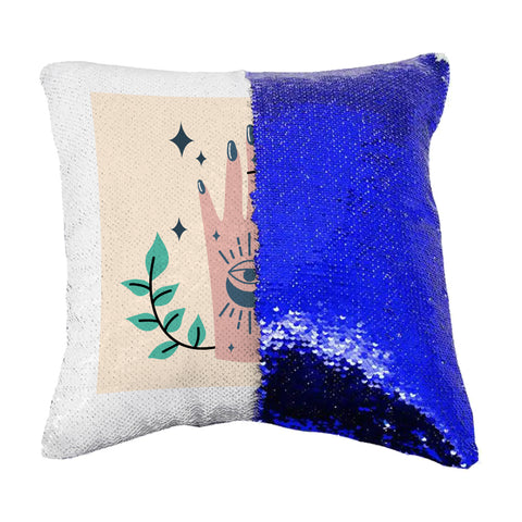 Reversible Sequin Square Cushion Cover - Blue