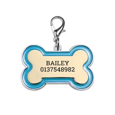 Bone Shaped Dog Tag with Blue Edge