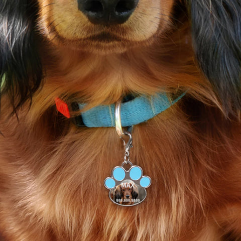 Foot Print Shaped Dog Tag with Blue Edge