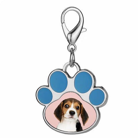 Foot Print Shaped Dog Tag with Blue Edge