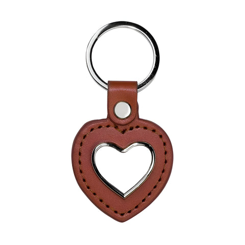 Metal & PU Keyring - Heart - Brown