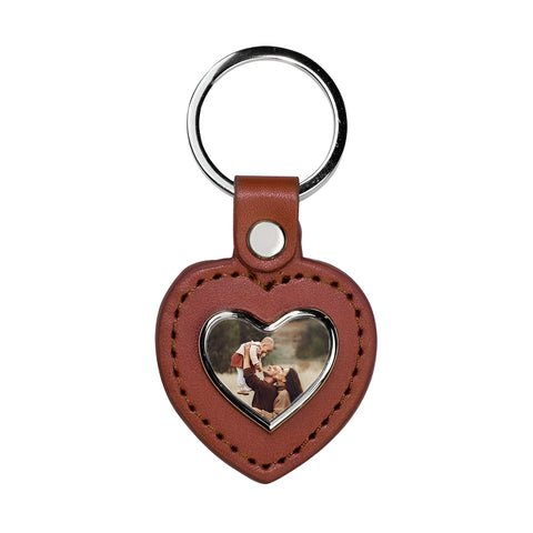 Metal & PU Keyring - Heart - Brown