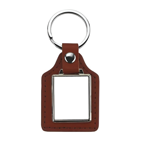 Metal & PU Keyring - Rectangle Brown