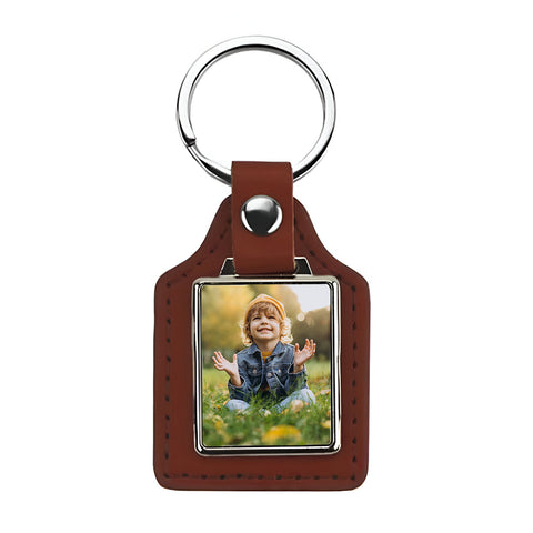 Metal & PU Keyring - Rectangle Brown