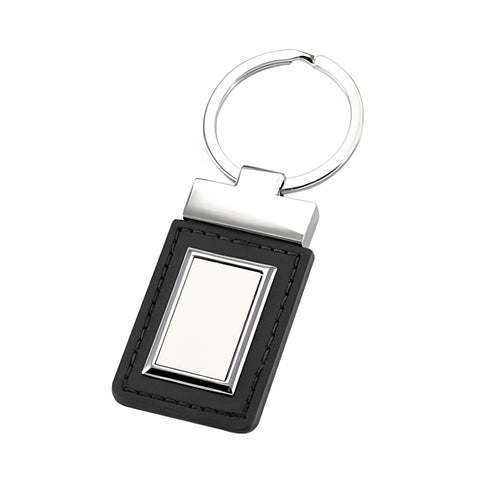 Metal & PU Keyring - Rectangle Tag - Black