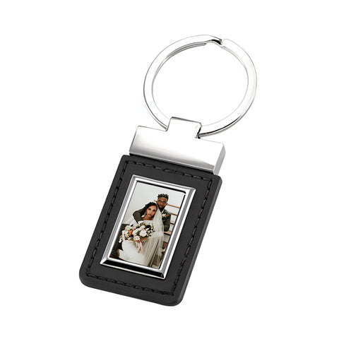 Metal & PU Keyring - Rectangle Tag - Black