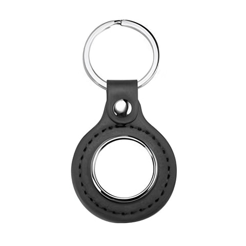 Metal & PU Keyring - Round - Black