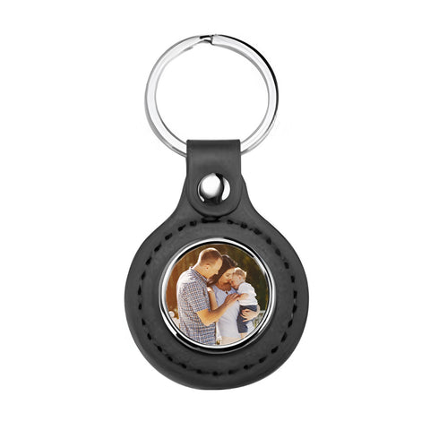 Metal & PU Keyring - Round - Black