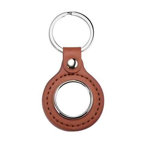 Metal & PU Keyring - Round - Brown