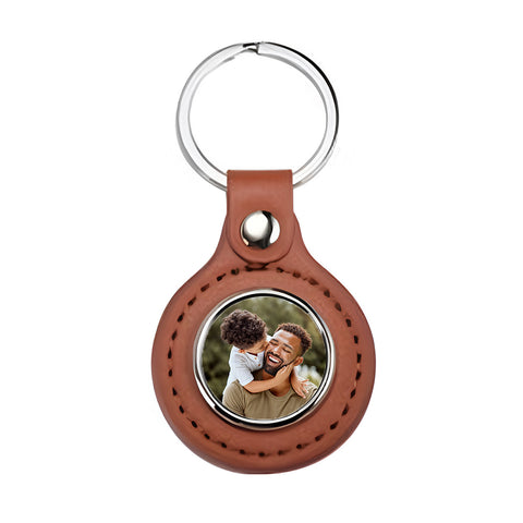 Metal & PU Keyring - Round - Brown