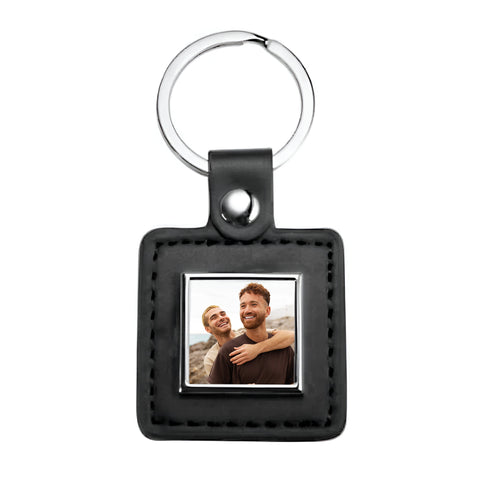 Metal & PU Keyring - Square - Black