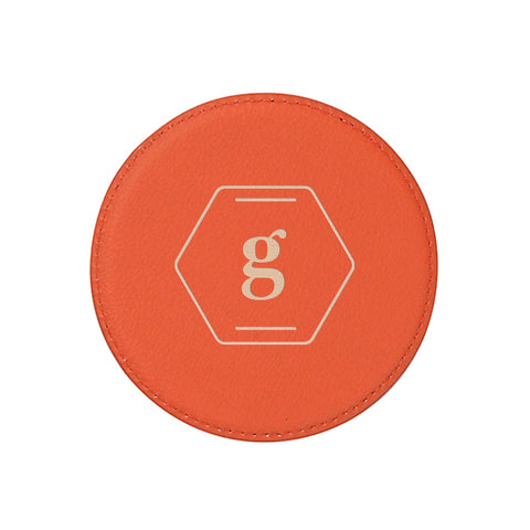 Engravable Leather Round Coaster - Orange