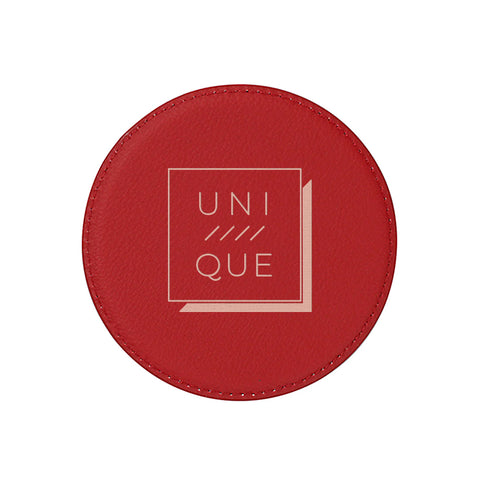 Engravable Leather Round Coaster - Red