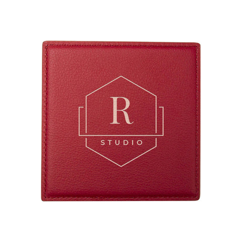 Engravable Leather Square Coaster - Red