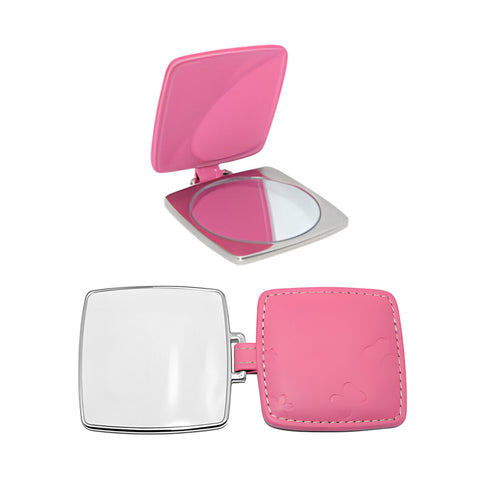 PU Curved Square Compact Mirror - Pink