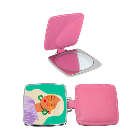 PU Curved Square Compact Mirror - Pink