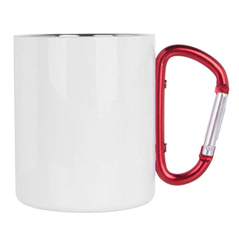 300ml White Stainless Steel Mug with Red Handle