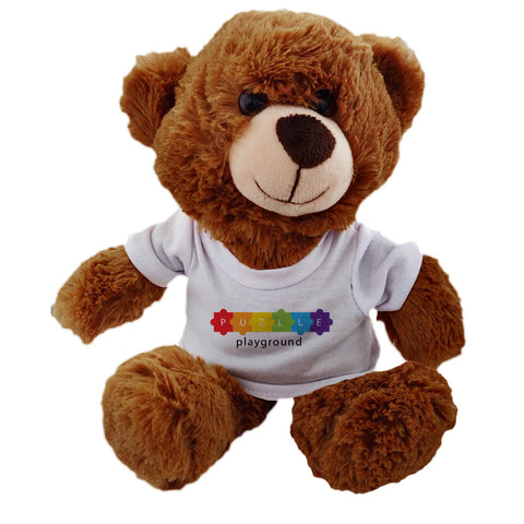 Dark Brown Teddy Bear with Printed T-Shirt