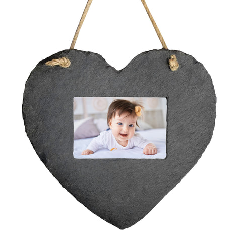 Black Slate - Engravable - Hanging Heart Picture Frame