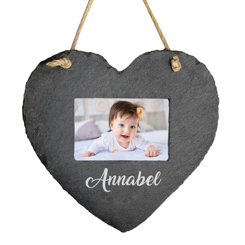 Black Slate - Engravable - Hanging Heart Picture Frame