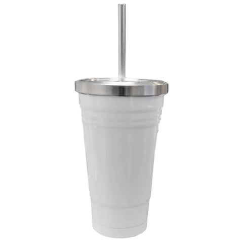 16oz Stainless Steel Tumbler with Straw - White