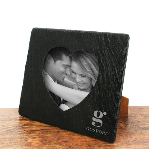 Black Slate - Engravable - Picture Frame with Inner Heart