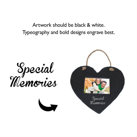 Black Slate - Engravable - Hanging Heart Picture Frame