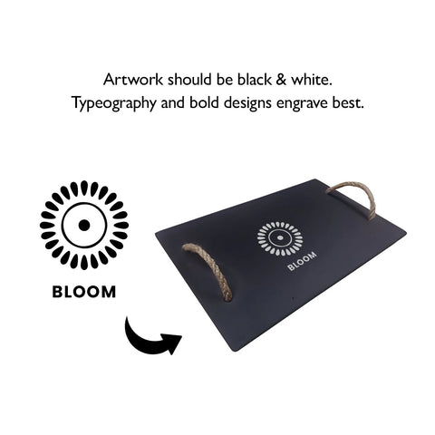 Black Slate - Engravable - Serving Tray with Rope Handles in Gift Box