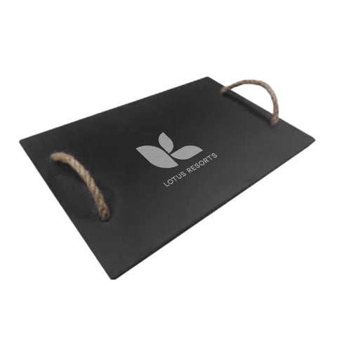 Black Slate - Engravable - Serving Tray with Rope Handles in Gift Box