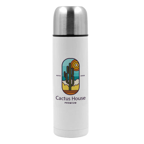 500ml White Thermal Flask - Silver Lid