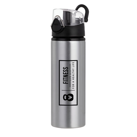 750ml Silver Aluminium Water Bottle with Black Flip Lid