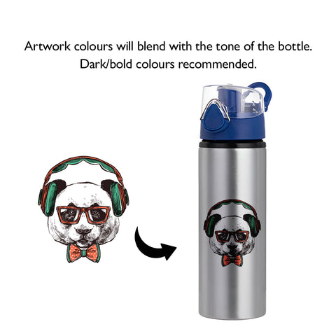 750ml Silver Aluminium Water Bottle with Blue Flip Lid