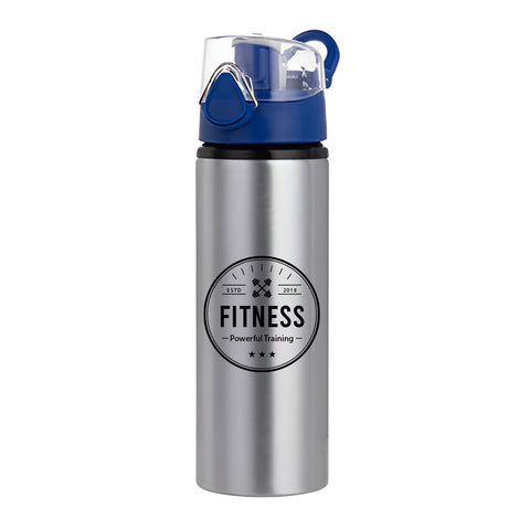 750ml Silver Aluminium Water Bottle with Blue Flip Lid