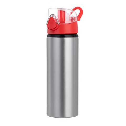 750ml Silver Aluminium Water Bottle with Red Flip Lid