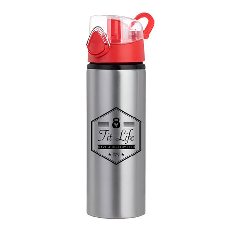 750ml Silver Aluminium Water Bottle with Red Flip Lid