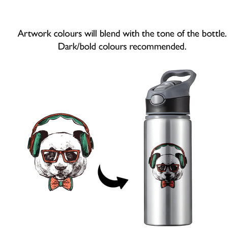 650ml Silver Aluminium Water Bottle with Coloured Lid - Black