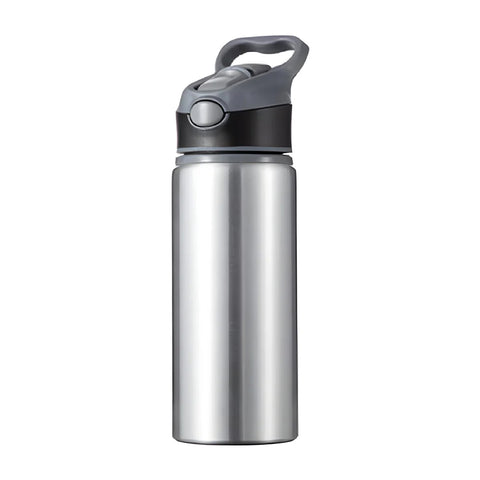 650ml Silver Aluminium Water Bottle with Coloured Lid - Black