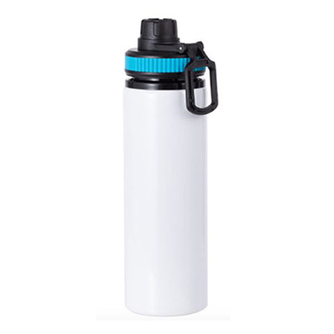 850ml White Aluminium Water Bottle with Coloured Lid - Blue