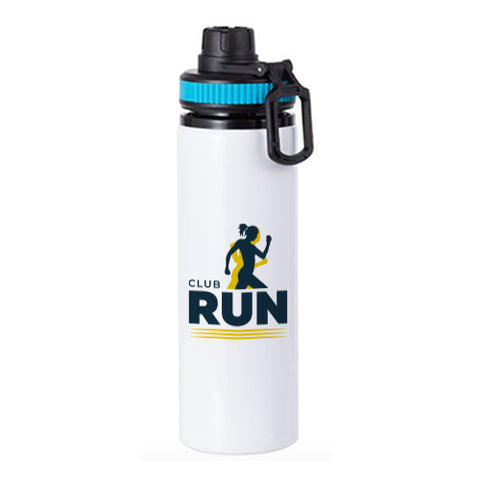 850ml White Aluminium Water Bottle with Coloured Lid - Blue