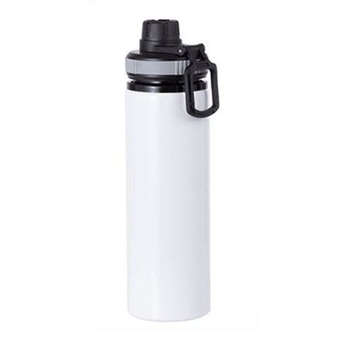 850ml White Aluminium Water Bottle with Coloured Lid - Grey