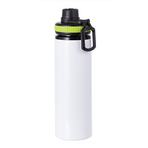 850ml White Aluminium Water Bottle with Coloured Lid - Green