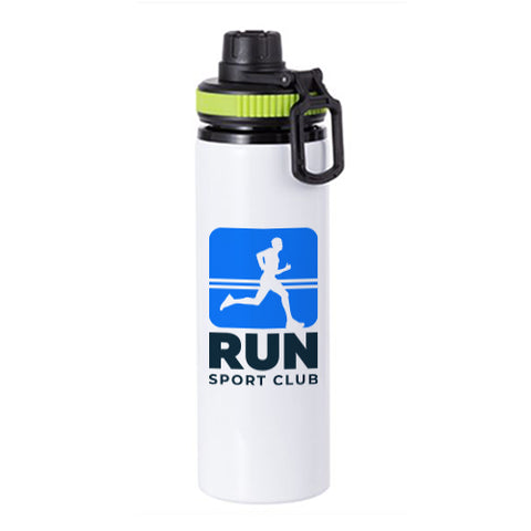 850ml White Aluminium Water Bottle with Coloured Lid - Green