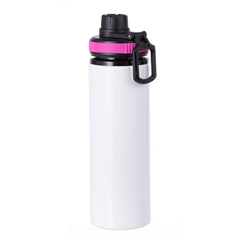 850ml White Aluminium Water Bottle with Coloured Lid - Pink