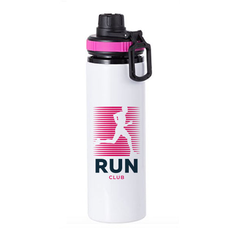 850ml White Aluminium Water Bottle with Coloured Lid - Pink