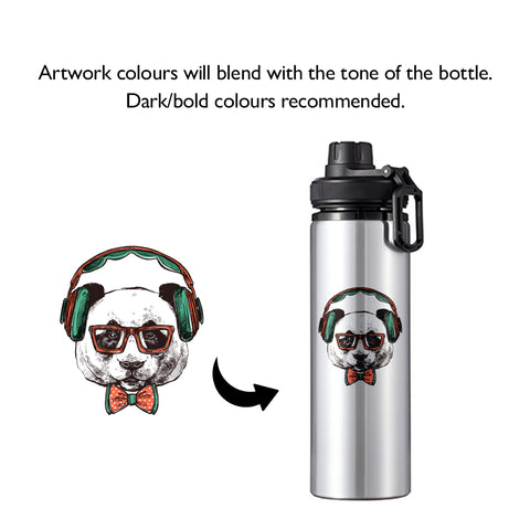 850ml Silver Aluminium Water Bottle with Coloured Lid - Black