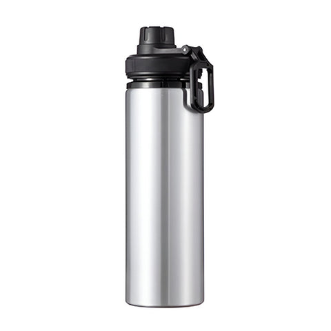 850ml Silver Aluminium Water Bottle with Coloured Lid - Black