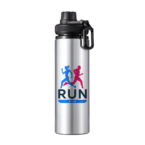 850ml Silver Aluminium Water Bottle with Coloured Lid - Black