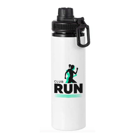 850ml White Aluminium Water Bottle with Coloured Lid - Black