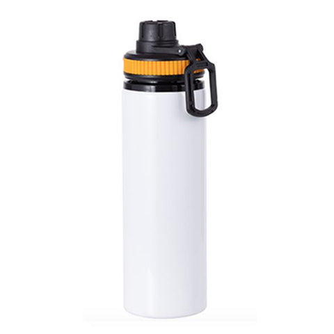 850ml White Aluminium Water Bottle with Coloured Lid - Yellow