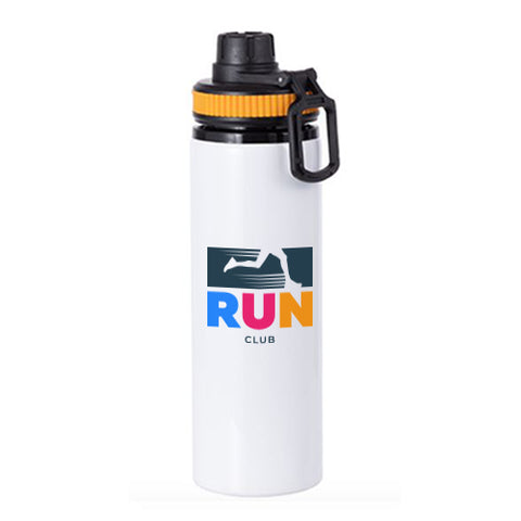 850ml White Aluminium Water Bottle with Coloured Lid - Yellow